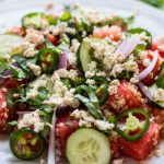 Watermelon Salad with Quinoa and Herbed Tofu Feta | www.thenutfreevegan.net