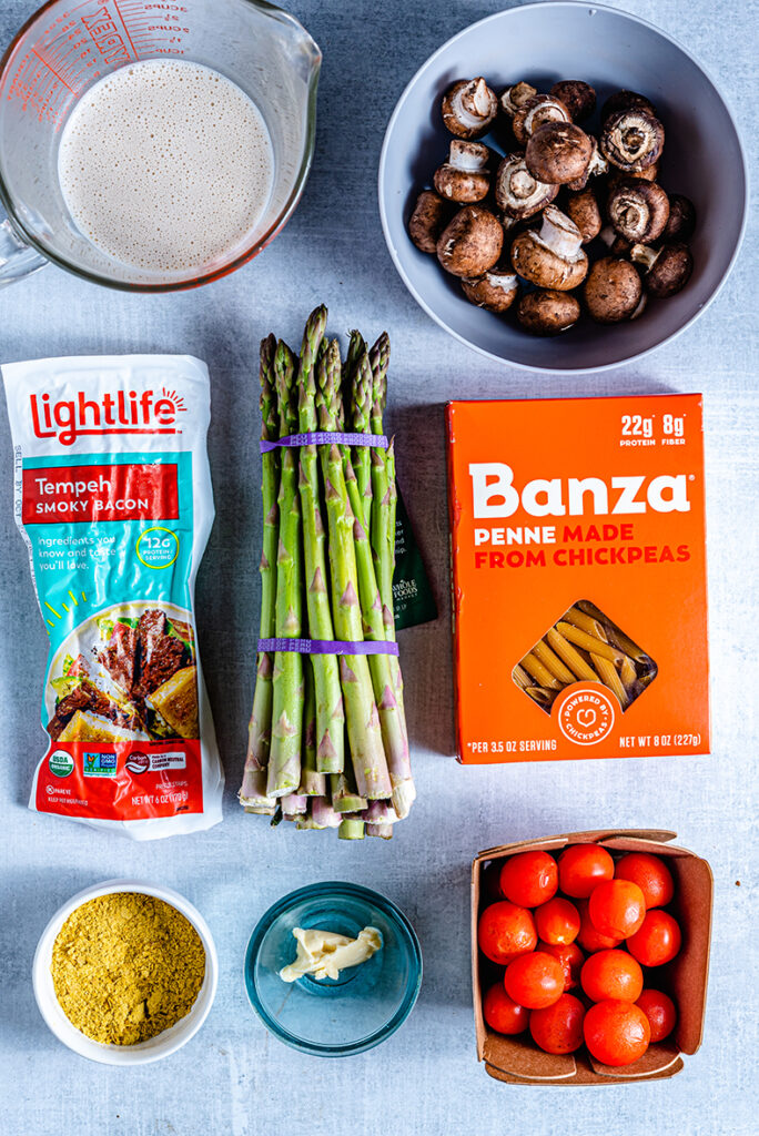 Creamy Penne with Asparagus and Tempeh Bacon-ingredients