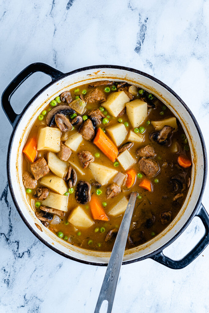 Beefless Beef Stew in Dutch Oven The Nut-Free Vegan