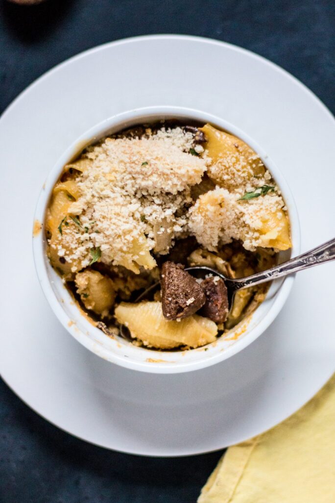 Delicious Philly Cheesesteak Mac 'n' Cheese with Gardein Beefless Tips vegan recipe