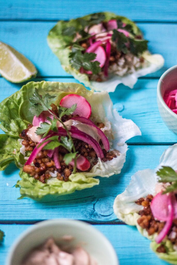 Delicious Vegan Korean Tempeh Lettuce Wraps