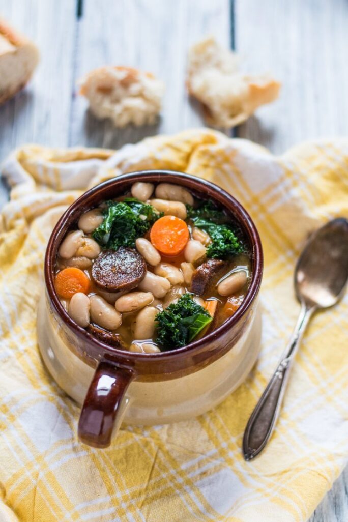 White Bean Soup with Kale and Tofurky Vegan Sausage | www.thenutfreevegan.net