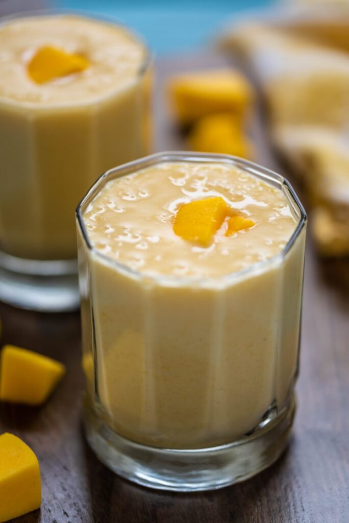 Vegan indian mango lassi yogurt drink nutfreevegan