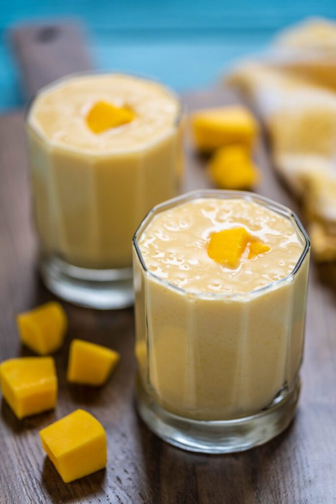 Vegan indian mango lassi yogurt drink nutfreevegan