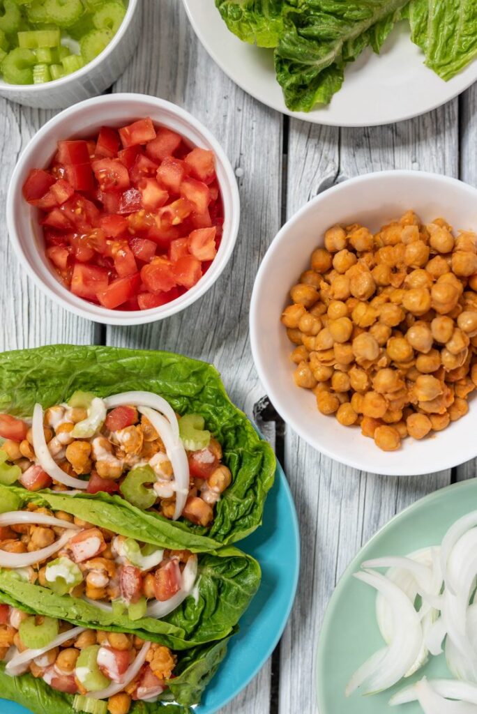 Buffalo Chickpea Lettuce Cups nutfreevegan vegan