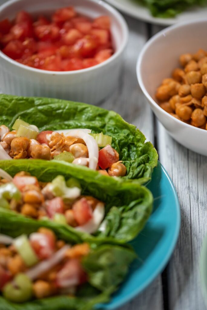 Buffalo Chickpea Lettuce Cups nutfreevegan vegan