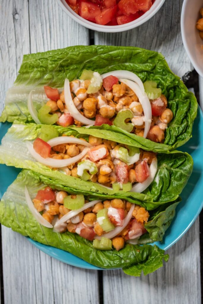 Buffalo Chickpea Lettuce Cups nutfreevegan vegan