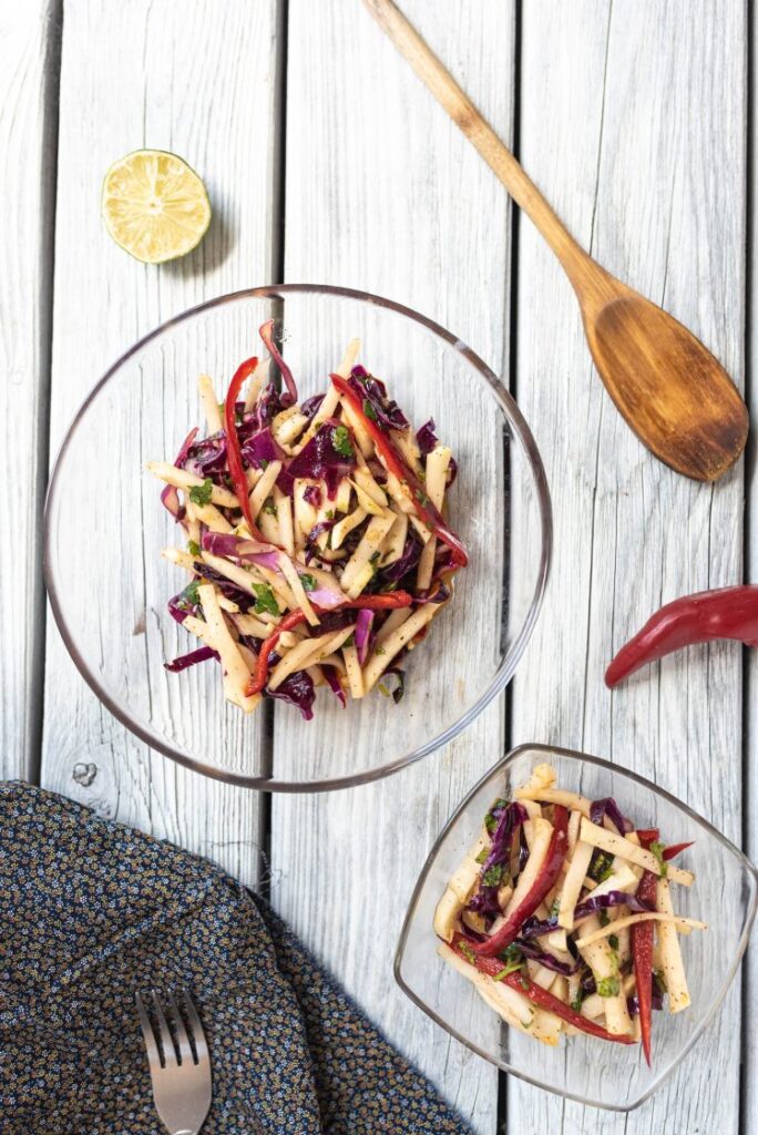 Spicy Kohlrabi Slaw with Chili-Lime Dressing Nutfreevegan