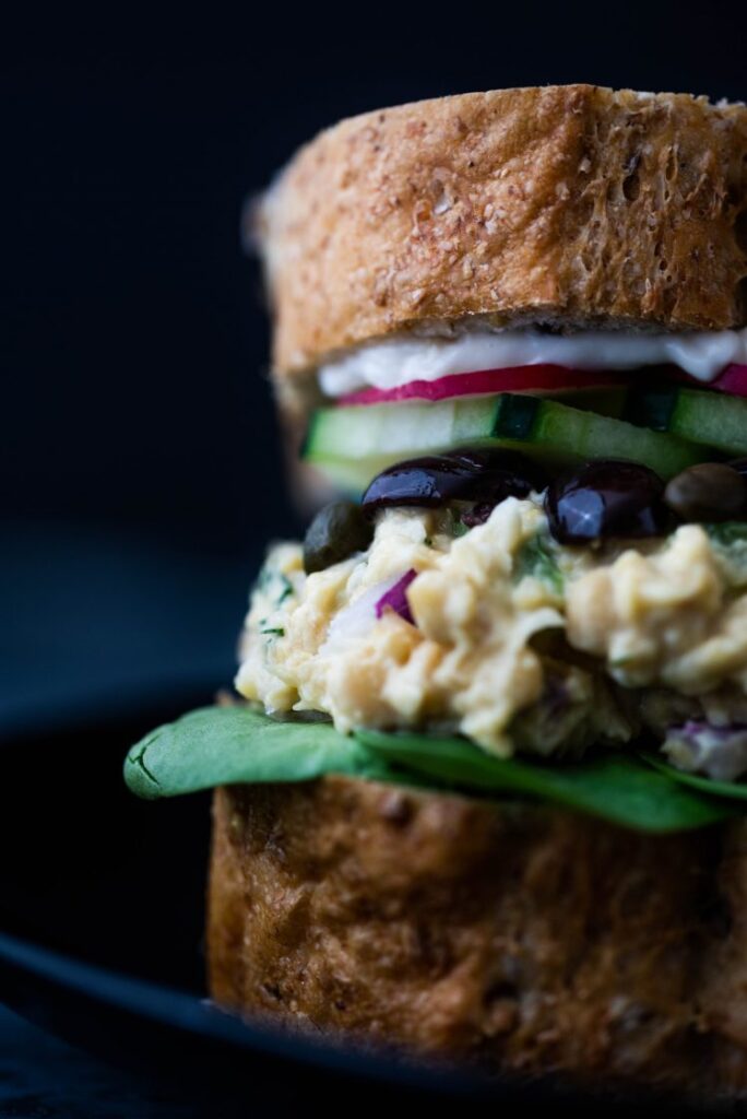 Nicoise Chickpea Salad Sandwich Nut-free vegan