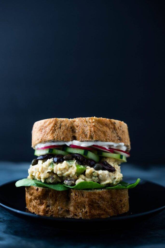 Nicoise Chickpea Salad Sandwich Nut-free vegan