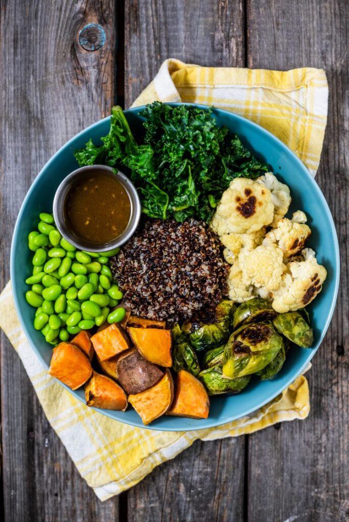 Roasted Vegetable Buddha Bowl with Maple Dijon Vinaigrette