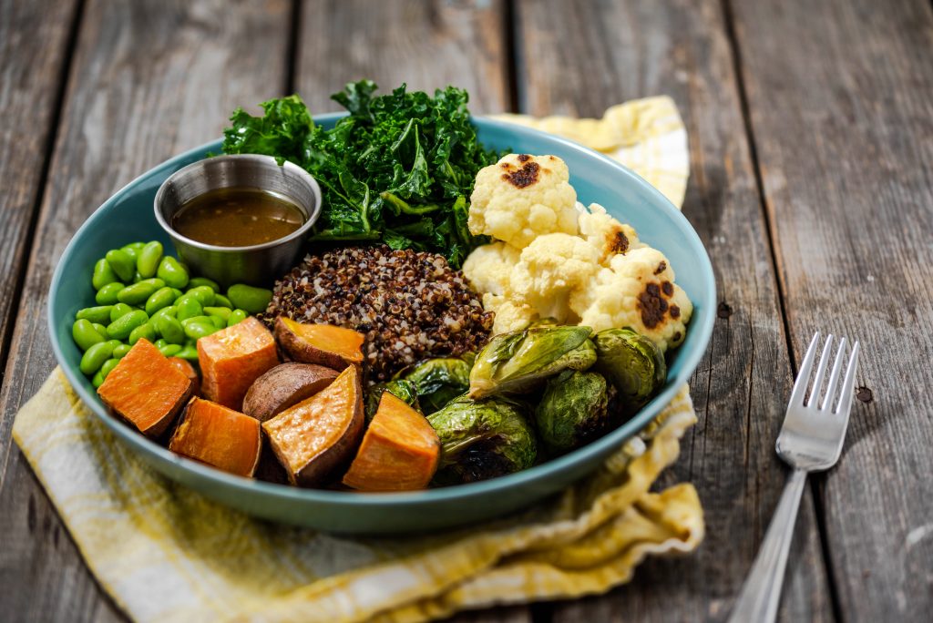 Roasted Vegetable Buddha Bowl with Maple-Dijon Vinaigrette - The Nut-Free  Vegan