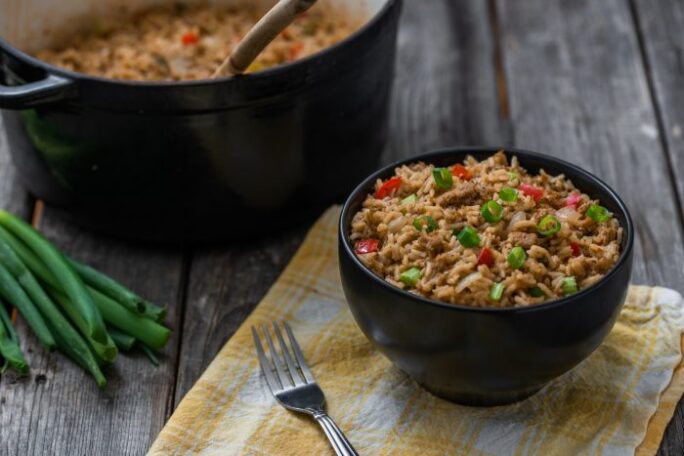 Beyond Beef Dirty Rice - The Nut-Free Vegan