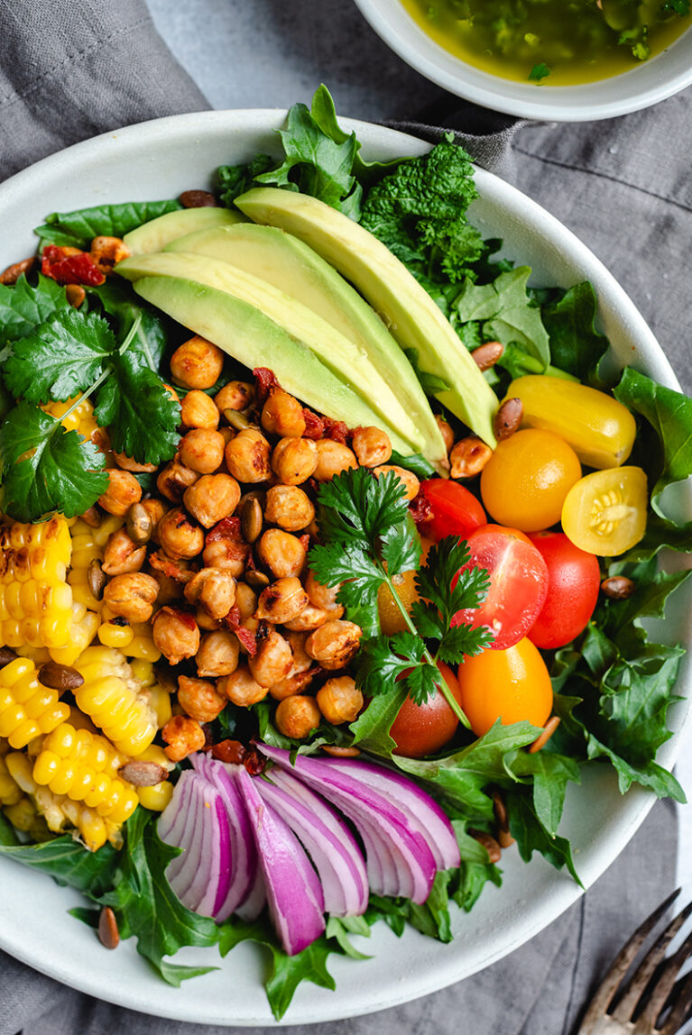 Southwest Salad with Chipotle Roasted Chickpeas - The Nut-Free Vegan