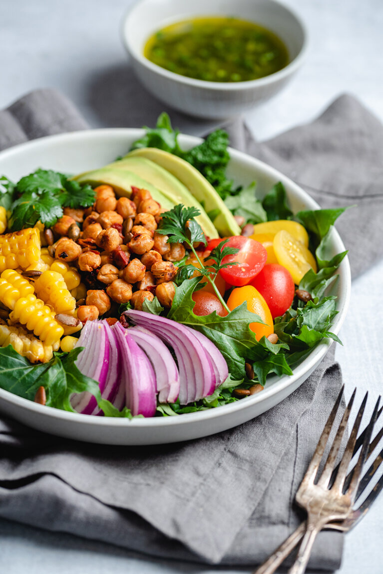 Southwest Salad with Chipotle Roasted Chickpeas - The Nut-Free Vegan